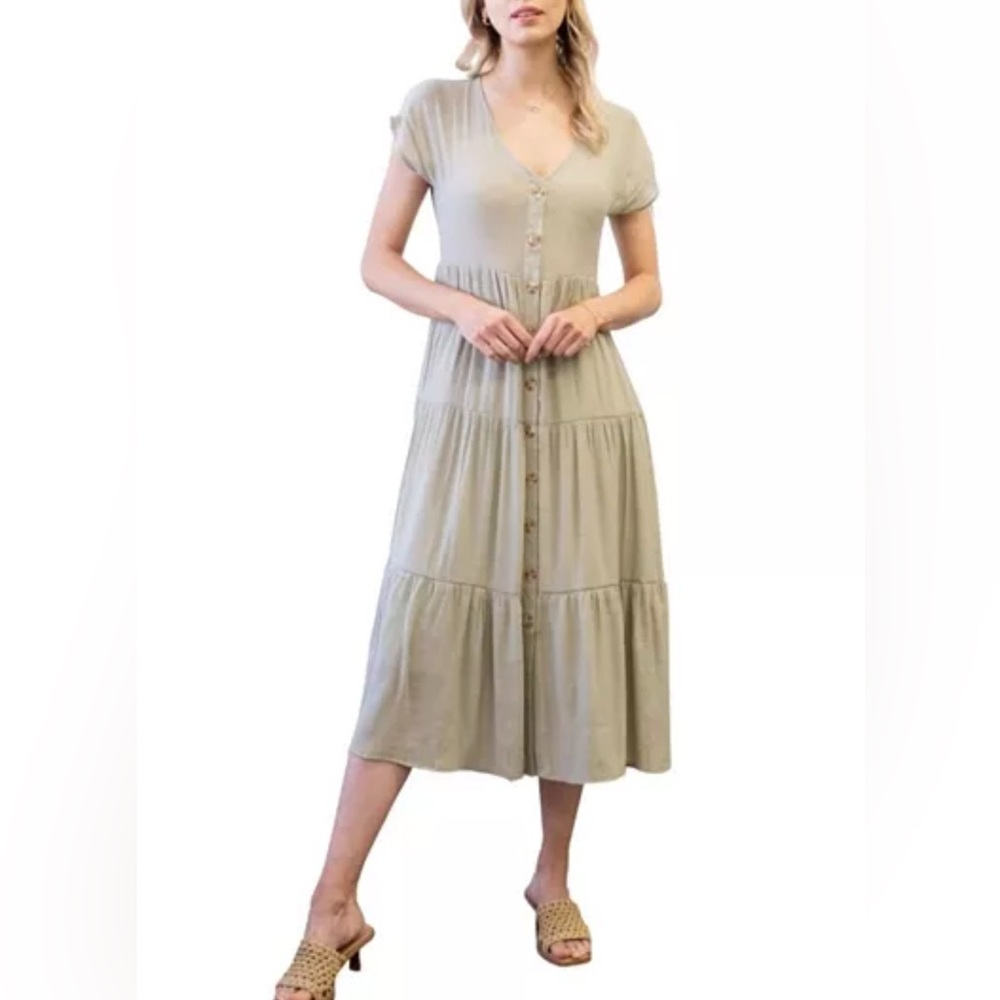 Blu Pepper Taupe Button-Front Midi Dress